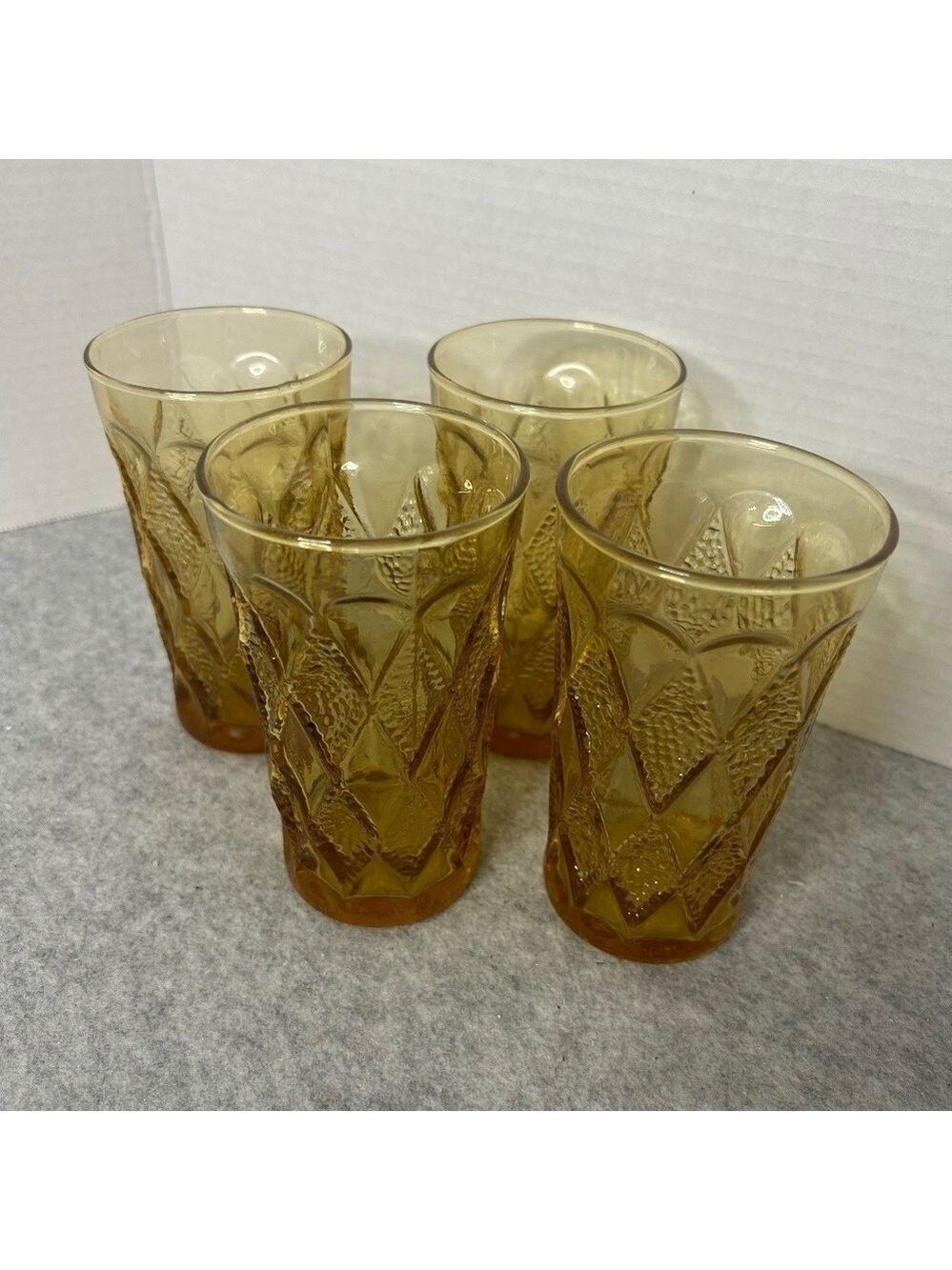Vintage Anchor Hocking Amber Diamond Tumbler Set of Four 3x5.